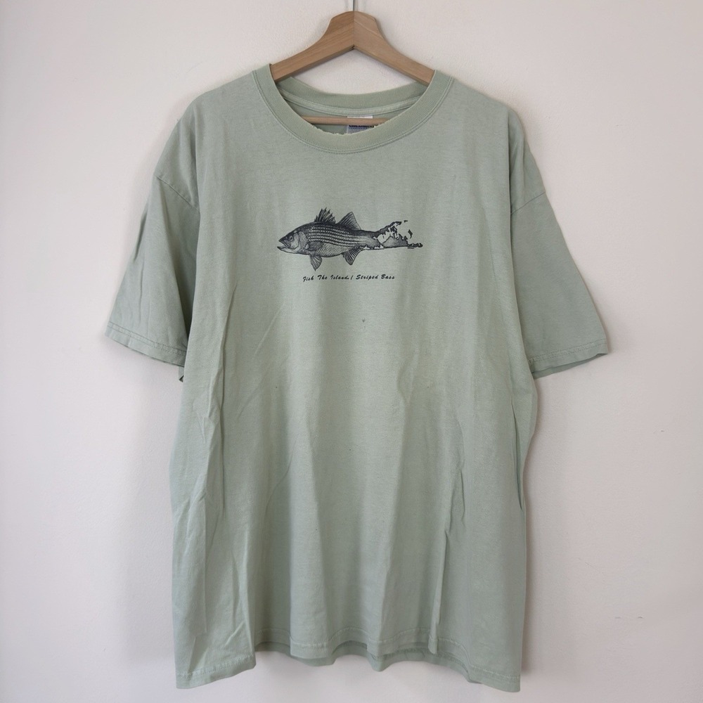 Vintage 90's Fish Island Fishing Geography Animal Art Tan Tee Shirt - XL